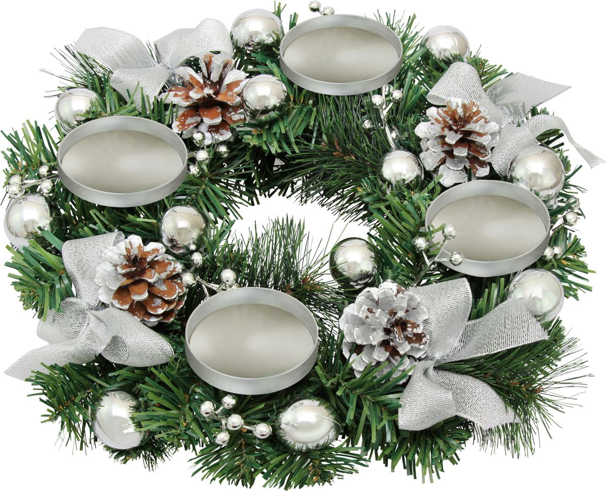 Silver Ribbon Advent Wreath Ring Candle Holder for Pillar Advent